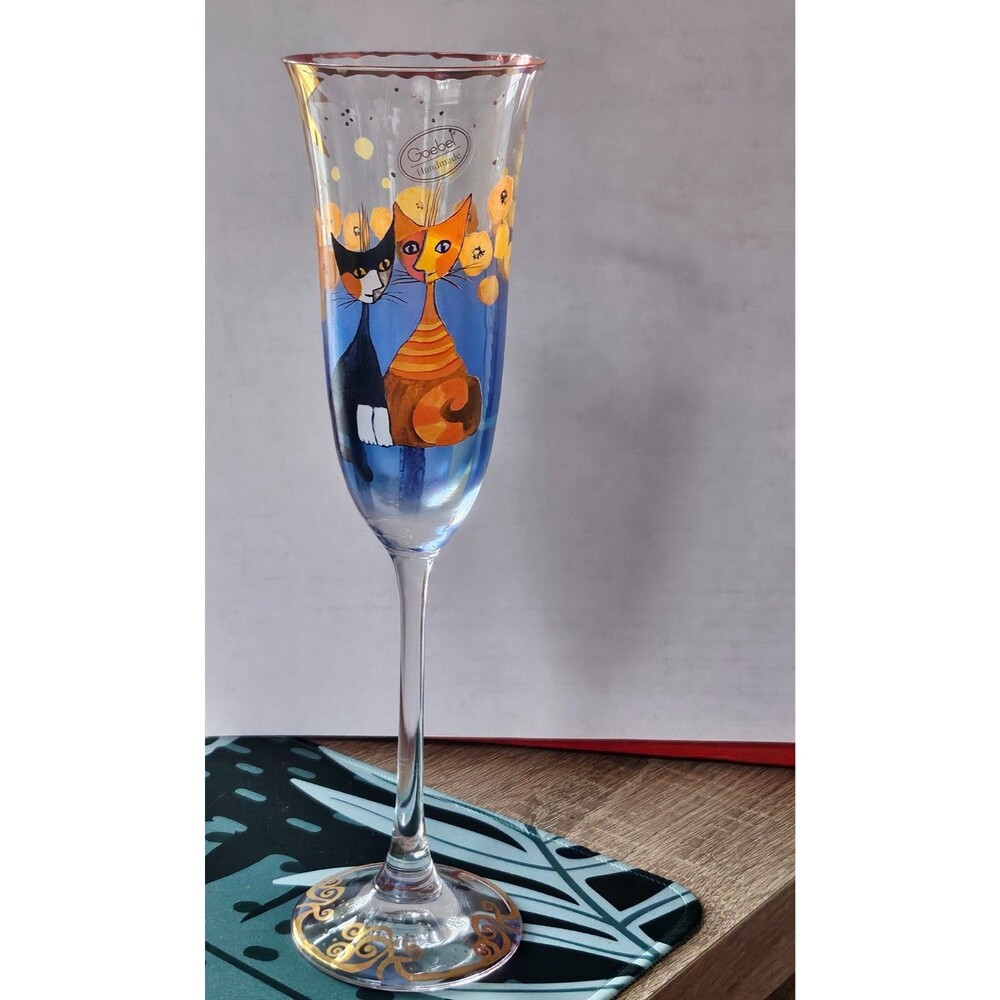 Goebel Rosina Wachtmeister CATS Champagne Glass vintage 27cm Germany real gold